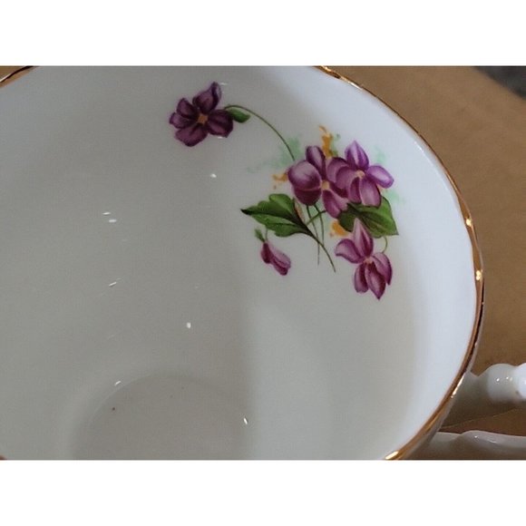 Vintage Crownford English Bone China  Cup Saucer Set Purple Violets Gold Trim - Picture 15 of 16